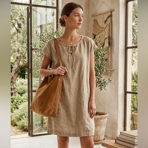 Dosa green 100%linen quiet luxury minimalist earthy flowy knee length dress S/M
